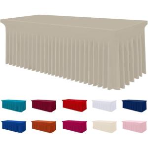imageSmiry Spandex Tablecloth Elastic Fitted Stretch Tablecloth for 6FT Rectangle Tables Waterproof Washable Table Cover Skirt for Outdoor Wedding Banquet ampamp Parties White 72Lx30Wx30H InchTaupe