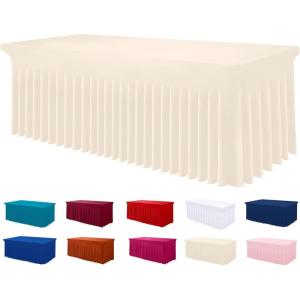 imageSmiry Spandex Tablecloth Elastic Fitted Stretch Tablecloth for 6FT Rectangle Tables Waterproof Washable Table Cover Skirt for Outdoor Wedding Banquet ampamp Parties White 72Lx30Wx30H InchBeige