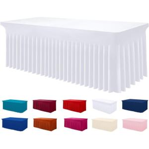imageSmiry Spandex Tablecloth Elastic Fitted Stretch Tablecloth for 6FT Rectangle Tables Waterproof Washable Table Cover Skirt for Outdoor Wedding Banquet ampamp Parties White 72Lx30Wx30H InchWhite