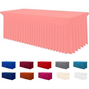 imageSmiry Spandex Tablecloth Elastic Fitted Stretch Tablecloth for 6FT Rectangle Tables Waterproof Washable Table Cover Skirt for Outdoor Wedding Banquet ampamp Parties White 72Lx30Wx30H InchCoral Red