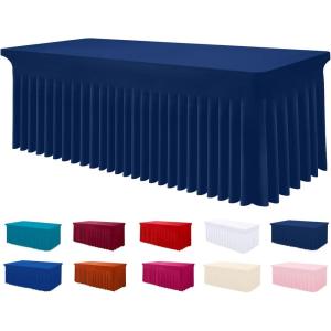 imageSmiry Spandex Tablecloth Elastic Fitted Stretch Tablecloth for 6FT Rectangle Tables Waterproof Washable Table Cover Skirt for Outdoor Wedding Banquet ampamp Parties White 72Lx30Wx30H InchNavy