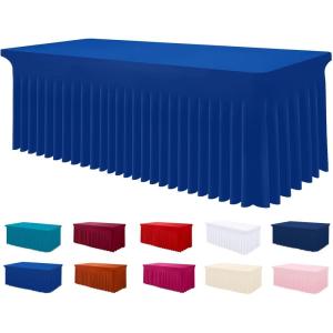 imageSmiry Spandex Tablecloth Elastic Fitted Stretch Tablecloth for 6FT Rectangle Tables Waterproof Washable Table Cover Skirt for Outdoor Wedding Banquet ampamp Parties White 72Lx30Wx30H InchBlue