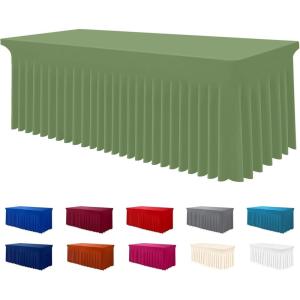 imageSmiry Spandex Tablecloth Elastic Fitted Stretch Tablecloth for 6FT Rectangle Tables Waterproof Washable Table Cover Skirt for Outdoor Wedding Banquet ampamp Parties White 72Lx30Wx30H InchSage Green