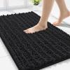 imageSmiry Bathroom Rugs Set 3 Piece Extra Soft Absorbent Non Slip Rubber Backing Machine Washable Quick Dry Chenille Bath Rug Set for Tub Shower and Floor 30quot x 20quot47quot x 20quot 24quot x 16quot Black