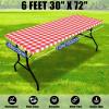 imageSmiry Picnic Table Cloth 2 Pack Waterproof Elastic Fitted Tablecloths for 6FT Rectangle Tables Washable Polyester Buffalo Plaid Tablecloth for Camping Dining ampamp Outdoor Black ampamp White 30quot x 72quotRed and White