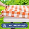 imageSmiry Picnic Table Cloth 2 Pack Waterproof Elastic Fitted Tablecloths for 6FT Rectangle Tables Washable Polyester Buffalo Plaid Tablecloth for Camping Dining ampamp Outdoor Black ampamp White 30quot x 72quotOrange and White