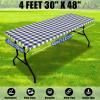 imageSmiry Picnic Table Cloth 2 Pack Waterproof Elastic Fitted Tablecloths for 6FT Rectangle Tables Washable Polyester Buffalo Plaid Tablecloth for Camping Dining ampamp Outdoor Black ampamp White 30quot x 72quotNavy and White