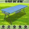 imageSmiry Picnic Table Cloth 2 Pack Waterproof Elastic Fitted Tablecloths for 6FT Rectangle Tables Washable Polyester Buffalo Plaid Tablecloth for Camping Dining ampamp Outdoor Black ampamp White 30quot x 72quotBlue and White