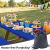 imageSmiry Picnic Table Cover with Bench Covers Waterproof Elastic Fitted Polyester Tablecloths for 6 Ft Rectangle Tables Washable Windproof Tablecloth for Camping RV ampamp Outdoor Black 30x72 InchesBlue