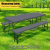 imageSmiry Picnic Table Cover with Bench Covers Waterproof Elastic Fitted Polyester Tablecloths for 6 Ft Rectangle Tables Washable Windproof Tablecloth for Camping RV ampamp Outdoor Black 30x72 InchesGrey