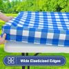 imageSmiry Picnic Table Cover with Bench Covers Waterproof Elastic Fitted Tablecloths for 6 Foot Rectangle Tables Washable Buffalo Plaid Tablecloth for Camping Outdoor Black ampamp White 30quotx72quotBlue and White