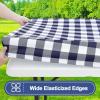imageSmiry Picnic Table Cover with Bench Covers Waterproof Elastic Fitted Tablecloths for 6 Foot Rectangle Tables Washable Buffalo Plaid Tablecloth for Camping Outdoor Black ampamp White 30quotx72quotNavy and White