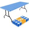 imageSmiry Picnic Table Cloth 2 Pack Waterproof Elastic Fitted Tablecloths for 6FT Rectangle Tables Washable Polyester Buffalo Plaid Tablecloth for Camping Dining ampamp Outdoor Black ampamp White 30quot x 72quotBlue and White
