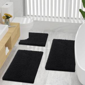 imageSmiry Bathroom Mats and UShaped Toilet Rug Set Machine Wash Dry Non Slip Absorbent Shaggy Bath Rug for Bath Room Shower and Tub 30 x 2016 x 24 U Shaped 20 x 20 Black