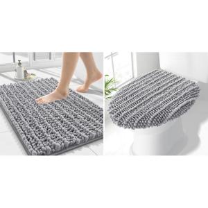 imageSmiry Bathroom Rugs 24x16 and Toilet Lid Cover 175x15 Soft and Absorbent Bath Mat Machine Washable NonSlip Plush Carpet Runner for Tub Shower and Floor Home DecorGrey