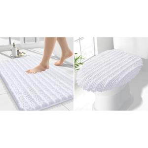 imageSmiry Bathroom Rugs 24x16 and Toilet Lid Cover 175x15 Soft and Absorbent Bath Mat Machine Washable NonSlip Plush Carpet Runner for Tub Shower and Floor Home DecorWhite