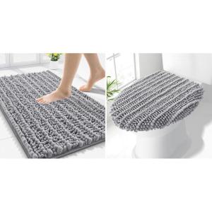 imageSmiry Bathroom Rugs 30x20 and Toilet Lid Cover 175x15 Soft and Absorbent Bath Mat Machine Washable NonSlip Plush Carpet Runner for Tub Shower and Floor Home DecorGrey