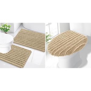 imageSmiry Bathroom Rugs Sets 2 Piece30x20 Plus 24x20 and Toilet Lid Cover 175x15 Soft and Absorbent Bath Mat Machine Washable NonSlip Plush Carpet Runner for Tub Shower and Home Decor Beige