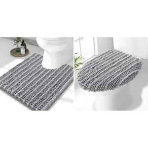 imageSmiry Bathroom Rugs U Shaped 24x20 and Toilet Lid Cover 175x15 Soft and Absorbent Bath Mat Machine Washable NonSlip Plush Carpet Runner for Tub Shower and Floor Home DecorGrey