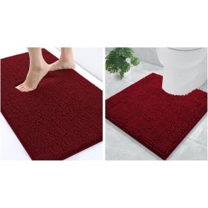 imageSmiry Chenille Bathroom Rugs 24x16 and UShaped Toilet Bath Rugs 20x20 Extra Soft and Absorbent Shaggy Bath Mat Machine Washable NonSlip Plush Carpet Burgundy