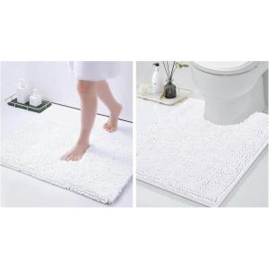 imageSmiry Luxury Chenille Bath Rug 30quotx20quot and UShaped Toilet Bathroom Rugs 24quotx20quot Extra Soft and Absorbent Shaggy Bathroom Mat Rugs Machine Washable NonSlip Plush CarpetWhite
