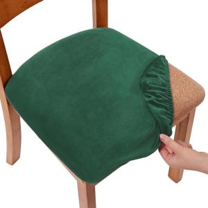imageSmiry Velvet Seat Covers for Dining Room Chair Set of 4 Stretch Fit Removable Washable Chair Seat Cushion Protector Slipcovers with Ties TealDark Green
