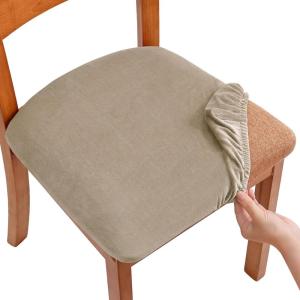imageSmiry Velvet Seat Covers for Dining Room Chair Set of 4 Stretch Fit Removable Washable Chair Seat Cushion Protector Slipcovers with Ties TealKhaki