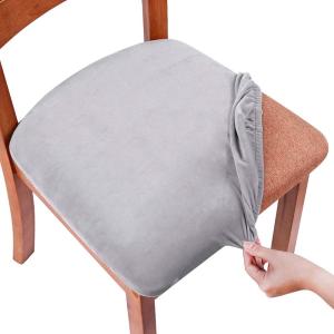 imageSmiry Velvet Seat Covers for Dining Room Chair Set of 4 Stretch Fit Removable Washable Chair Seat Cushion Protector Slipcovers with Ties TealLight Grey