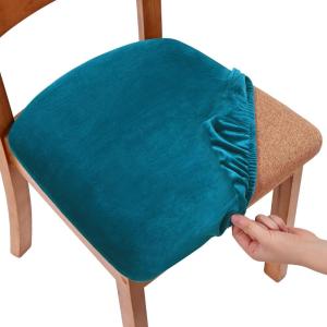 imageSmiry Velvet Seat Covers for Dining Room Chair Set of 4 Stretch Fit Removable Washable Chair Seat Cushion Protector Slipcovers with Ties TealTeal