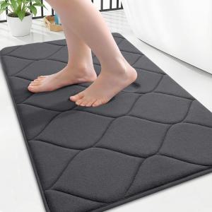 imageSmiry Memory Foam Bath Mat 32x20 Ultra Soft NonSlip Bathroom Rug Plush Water Absorbent Quick Dry and Machine Washable Floor Mat for Shower Tub ampamp Home Decor Navy BlueDark Grey