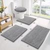 imageSmiry Bathroom Rugs Sets 3 Piece Soft Absorbent Chenille Bath Mat and UShaped Contour Toilet Rug Machine Wash Dry Bath Mat Sets for Bathroom Tub and Floor 30quotx20quot24quotx16quot24quotx20quot GreyGrey