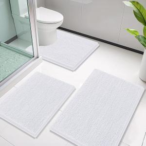 imageSmiry Bathroom Rugs Sets 3 Piece Soft Absorbent Chenille Bath Mat and UShaped Contour Toilet Rug Machine Wash Dry Bath Mat Sets for Bathroom Tub and Floor 30quotx20quot24quotx16quot24quotx20quot GreyWhite
