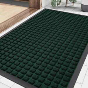 imageSmiry Front Door Mat Outside Entrance Heavy Duty Natural Rubber Doormat Non Slip Trap Dirt and Moisture Easy Clean Low Profile Welcome Floor Mats for Indoor Outdoor Entry 295x17 Inch BlackBlack Green