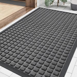 imageSmiry Front Door Mat Outside Entrance Heavy Duty Natural Rubber Doormat Non Slip Trap Dirt and Moisture Easy Clean Low Profile Welcome Floor Mats for Indoor Outdoor Entry 295x17 Inch BlackGrey