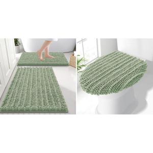 imageSmiry Bathroom Rugs Set 2 Piece30x20 Plus 24x16 and Toilet Lid Cover 175x15 Soft and Absorbent Bath Mat Machine Washable NonSlip Plush Carpet Runner for Tub Shower and Home DecorSage Green