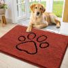 imageSmiry Dog Door Mat for Muddy Paws Absorbent Dirt Trapper Non Slip Quick Dry Washable Chenille Mat for Mud Dogs Entry Rug for Indoor and Outdoor 36x24 Inches Coffee and BlackMaple Red and Black