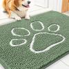 imageSmiry Dog Door Mat for Muddy Paws Absorbent Dirt Trapper Non Slip Quick Dry Washable Chenille Mat for Mud Dogs Entry Rug for Indoor and Outdoor 36x24 Inches Coffee and BlackOlive Green and White