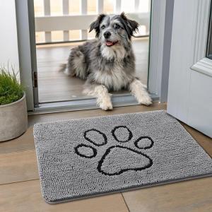 imageSmiry Dog Door Mat for Muddy Paws Absorbent Dirt Trapper Non Slip Quick Dry Washable Chenille Mat for Mud Dogs Entry Rug for Indoor and Outdoor 36x24 Inches Coffee and BlackGrey and Black