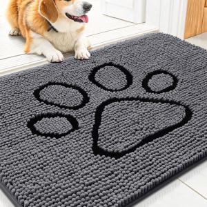 imageSmiry Dog Door Mat for Muddy Paws Absorbent Dirt Trapper Non Slip Quick Dry Washable Chenille Mat for Mud Dogs Entry Rug for Indoor and Outdoor 36x24 Inches Coffee and BlackDark Grey and Black
