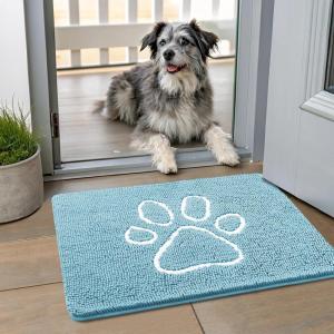 imageSmiry Dog Door Mat for Muddy Paws Absorbent Dirt Trapper Non Slip Quick Dry Washable Chenille Mat for Mud Dogs Entry Rug for Indoor and Outdoor 36x24 Inches Coffee and BlackSky Blue and White