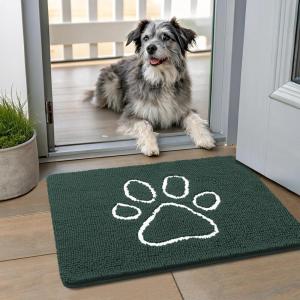 imageSmiry Dog Door Mat for Muddy Paws Absorbent Dirt Trapper Non Slip Quick Dry Washable Chenille Mat for Mud Dogs Entry Rug for Indoor and Outdoor 36x24 Inches Coffee and BlackGreen and White