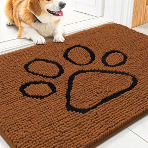 imageSmiry Dog Door Mat for Muddy Paws Absorbent Dirt Trapper Non Slip Quick Dry Washable Chenille Mat for Mud Dogs Entry Rug for Indoor and Outdoor 36x24 Inches Coffee and BlackOchre and Black