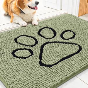 imageSmiry Dog Door Mat for Muddy Paws Absorbent Dirt Trapper Non Slip Quick Dry Washable Chenille Mat for Mud Dogs Entry Rug for Indoor and Outdoor 36x24 Inches Coffee and BlackSage Green and Black