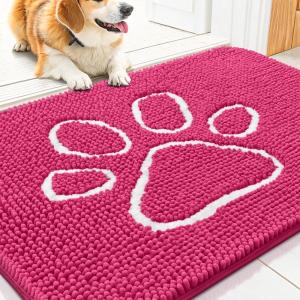 imageSmiry Dog Door Mat for Muddy Paws Absorbent Dirt Trapper Non Slip Quick Dry Washable Chenille Mat for Mud Dogs Entry Rug for Indoor and Outdoor 36x24 Inches Coffee and BlackHot Pink and White