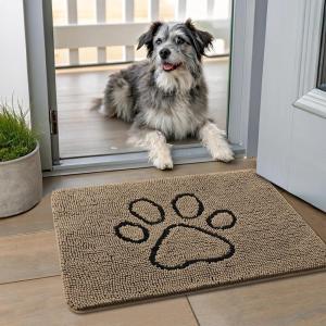 imageSmiry Dog Door Mat for Muddy Paws Absorbent Dirt Trapper Non Slip Quick Dry Washable Chenille Mat for Mud Dogs Entry Rug for Indoor and Outdoor 36x24 Inches Coffee and BlackCamel and Black
