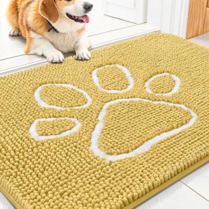 imageSmiry Dog Door Mat for Muddy Paws Absorbent Dirt Trapper Non Slip Quick Dry Washable Chenille Mat for Mud Dogs Entry Rug for Indoor and Outdoor 36x24 Inches Coffee and BlackYellow and White