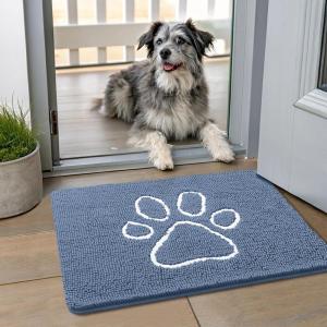 imageSmiry Dog Door Mat for Muddy Paws Absorbent Dirt Trapper Non Slip Quick Dry Washable Chenille Mat for Mud Dogs Entry Rug for Indoor and Outdoor 36x24 Inches Coffee and BlackAiry Blue and White
