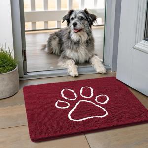 imageSmiry Dog Door Mat for Muddy Paws Absorbent Dirt Trapper Non Slip Quick Dry Washable Chenille Mat for Mud Dogs Entry Rug for Indoor and Outdoor 36x24 Inches Coffee and BlackBurgundy and White