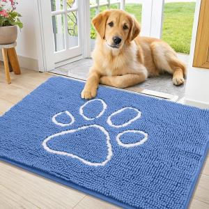 imageSmiry Dog Door Mat for Muddy Paws Absorbent Dirt Trapper Non Slip Quick Dry Washable Chenille Mat for Mud Dogs Entry Rug for Indoor and Outdoor 36x24 Inches Coffee and BlackCornflower Blue