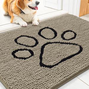 imageSmiry Dog Door Mat for Muddy Paws Absorbent Dirt Trapper Non Slip Quick Dry Washable Chenille Mat for Mud Dogs Entry Rug for Indoor and Outdoor 36x24 Inches Coffee and BlackWarm Taupe and Black